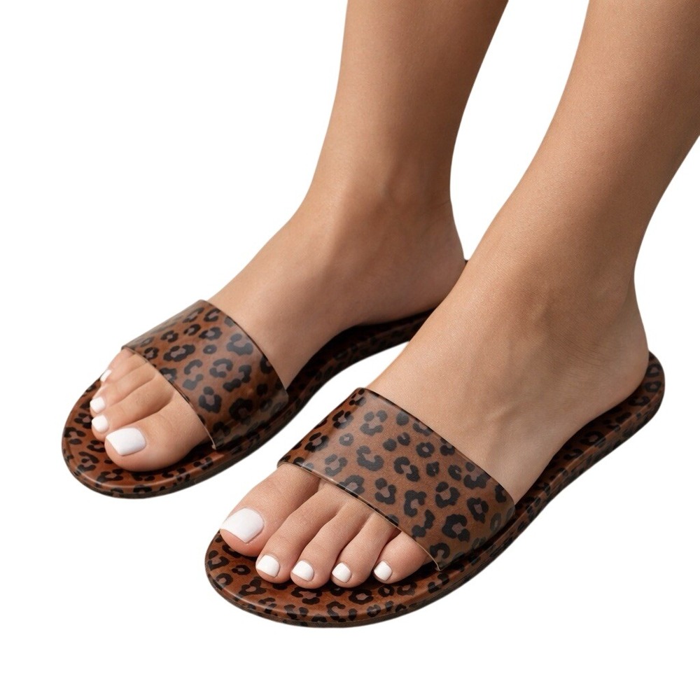 Anthropologie Matisse Animal Print Jelly Slides Leopard Size 8 Water Friendly